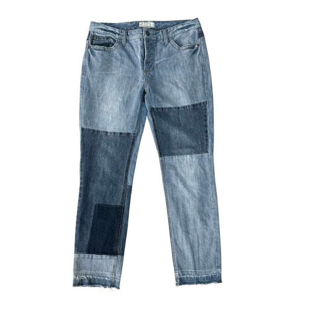 Free People Patched and Relaxed Skinny Camp Jeans raw hem size 30